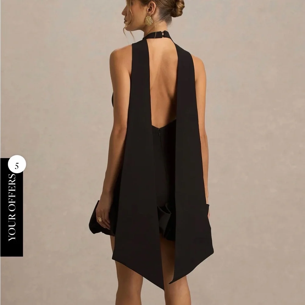 ClubL London Elegant Black Mini Dress - Picture 2 of 5